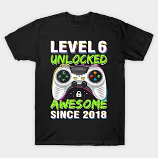 Level 6 Unlocked Awesome Since 2018 6Th Birthday Gaming Boys T-Shirt